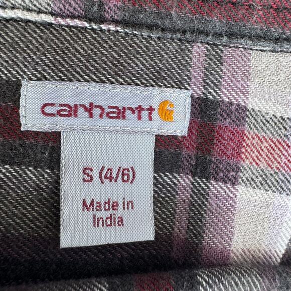 Carhartt Gray & Red Plaid Button-Up Shirt Long Sleeve Collared Top S (4/6) - Picture 5 of 5